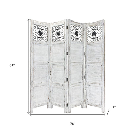 84" Blue Wood Folding Four Panel Screen Room Divider HomeRoots