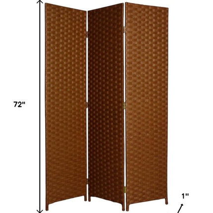72" Dark Brown Folding Three Panel Screen Room Divider HomeRoots