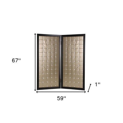 67" Gold Fabric Folding Two Panel Screen Room Divider HomeRoots