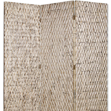 72" Silver Wood Folding Three Panel Screen Room Divider HomeRoots
