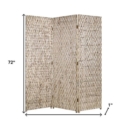 72" Silver Wood Folding Three Panel Screen Room Divider HomeRoots