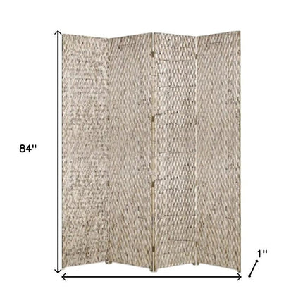 84" Silver Wood Folding Four Panel Screen Room Divider HomeRoots