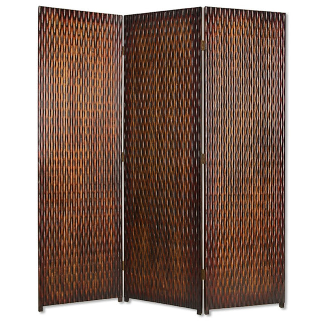 72" Brown Wood Folding Three Panel Screen Room Divider HomeRoots