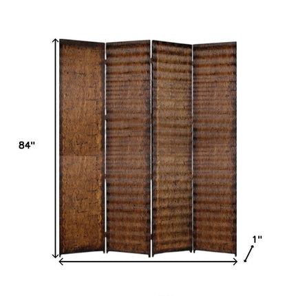 84" Brown Wood Folding Four Panel Screen Room Divider HomeRoots