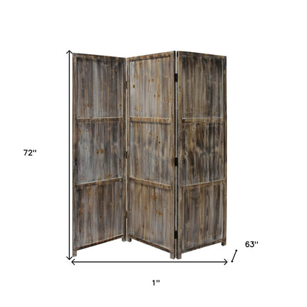 72" Brown Wood Folding Three Panel Screen Room Divider HomeRoots