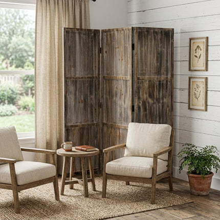 72" Brown Wood Folding Three Panel Screen Room Divider HomeRoots