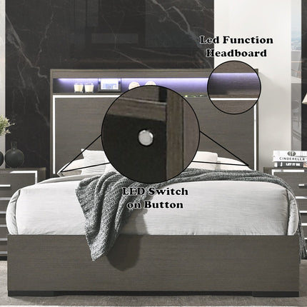 ACME 27647EK Escher Eastern King Bed, LED & Gray Oak