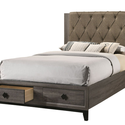 ACME 27667EK Avantika Eastern King Bed with Storage, Fabric & Rustic Gray Oak