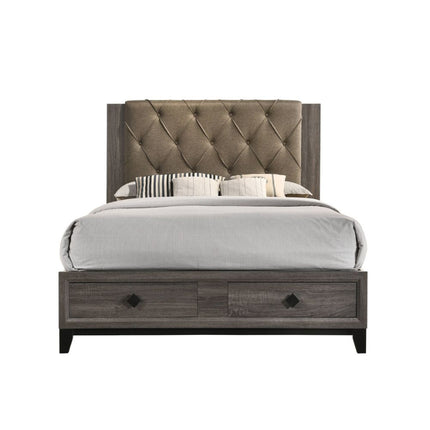 ACME 27670Q Avantika Queen Bed with Storage, Fabric & Rustic Gray Oak