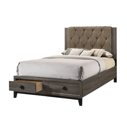 ACME 27670Q Avantika Queen Bed with Storage, Fabric & Rustic Gray Oak
