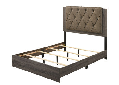 ACME 27677EK Avantika Eastern King Bed, Fabric & Rustic Gray Oak ACME Furniture