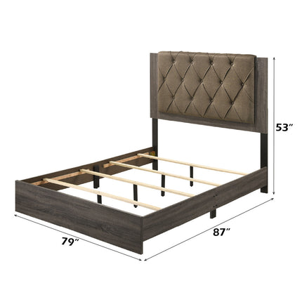 ACME 27677EK Avantika Eastern King Bed, Fabric & Rustic Gray Oak
