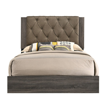 ACME 27677EK Avantika Eastern King Bed, Fabric & Rustic Gray Oak