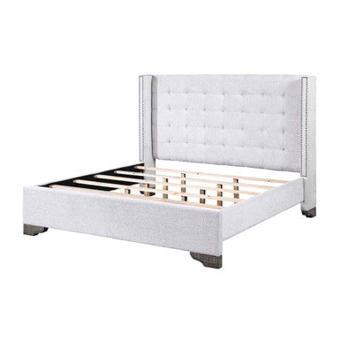 ACME 27694CK Artesia California King Bed, Tan Fabric & Salvaged Natural Finish ACME Furniture