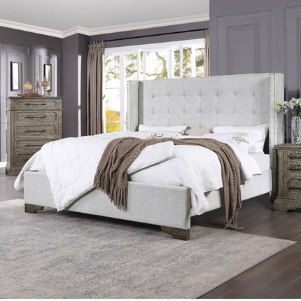ACME 27700Q Artesia Queen Bed, Tan Fabric & Salvaged Natural Finish