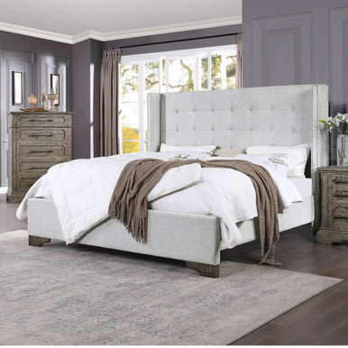 ACME 27700Q Artesia Queen Bed, Tan Fabric & Salvaged Natural Finish ACME Furniture