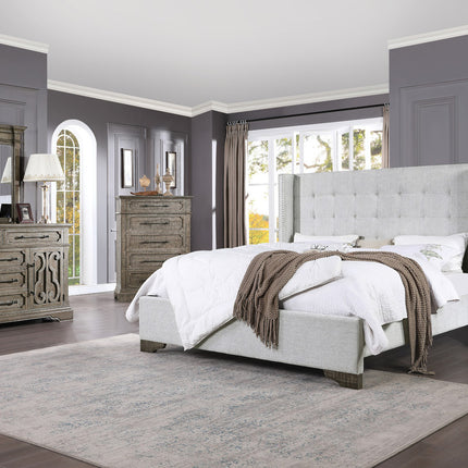 ACME 27700Q Artesia Queen Bed, Tan Fabric & Salvaged Natural Finish