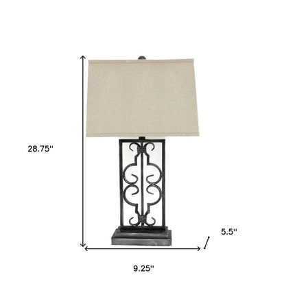 29" Distressed Gray Metal Bedside Lamp With Beige Shade HomeRoots