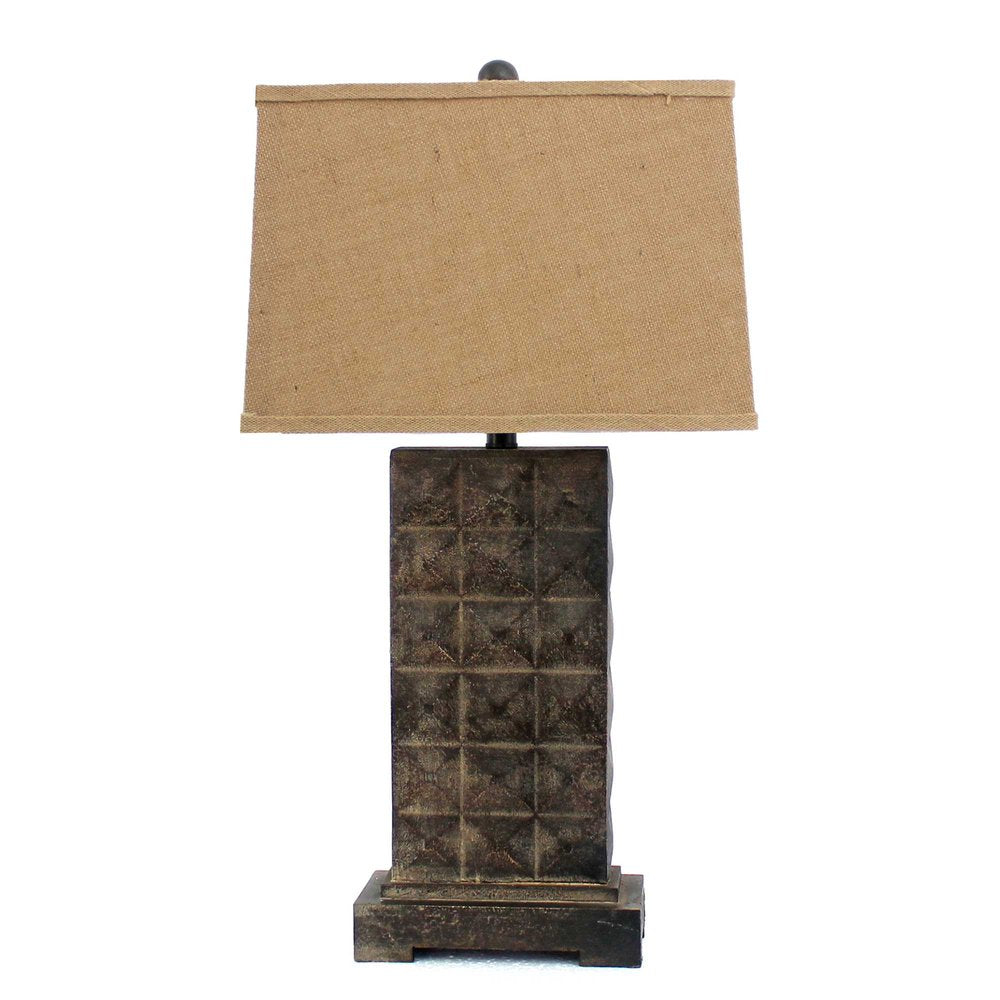 30" Distressed Bronze Metal Bedside Lamp With Khaki Shade