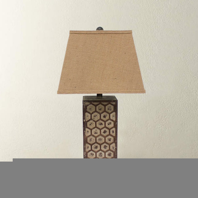 29" Brown Solid Wood Bedside Table Lamp With Brown Shade HomeRoots