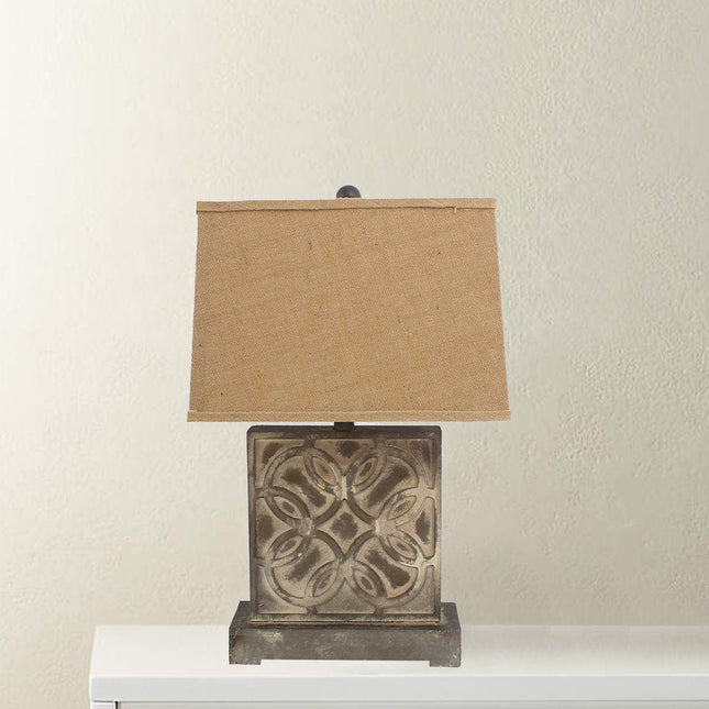 25" Distressed Brown Metal Bedside Lamp With Khaki Shade HomeRoots