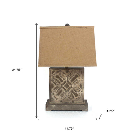 25" Distressed Brown Metal Bedside Lamp With Khaki Shade HomeRoots