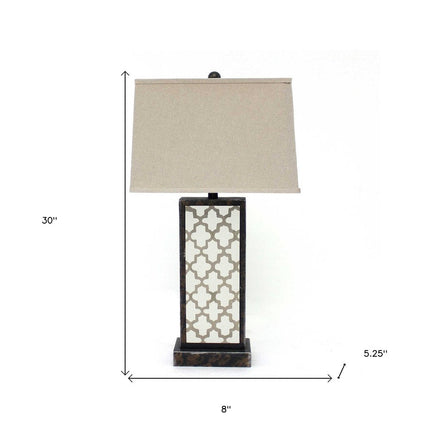30" Distressed Bronze Metal Bedside Lamp With Beige Shade HomeRoots