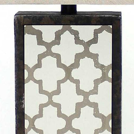 30" Distressed Bronze Metal Bedside Lamp With Beige Shade HomeRoots
