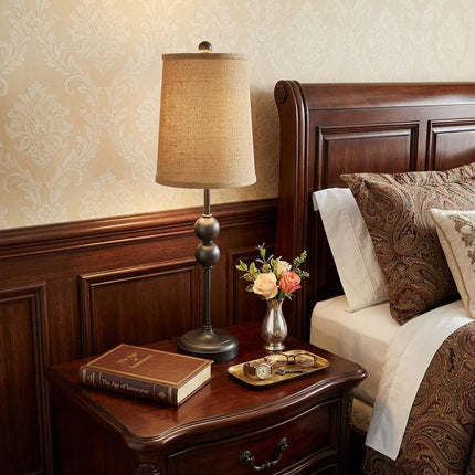 29" Bronze Bedside Lamp With Brown Shade HomeRoots