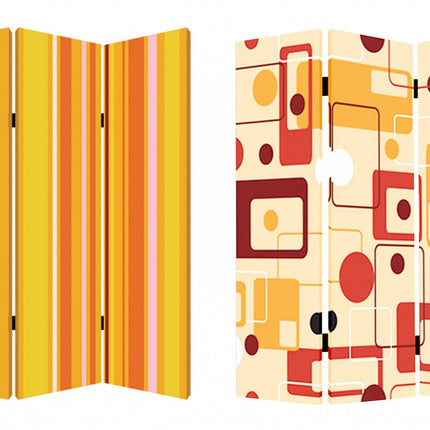 72" Orange And Yellow Canvas Folding Three Panel Screen Room Divider HomeRoots