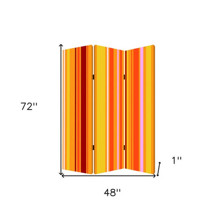 72" Orange And Yellow Canvas Folding Three Panel Screen Room Divider HomeRoots