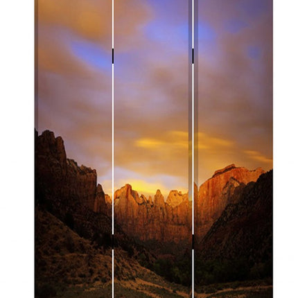 72" Brown Canvas Folding Three Panel Screen Room Divider HomeRoots