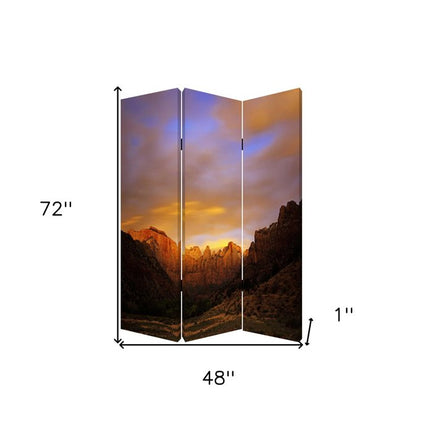 72" Brown Canvas Folding Three Panel Screen Room Divider HomeRoots