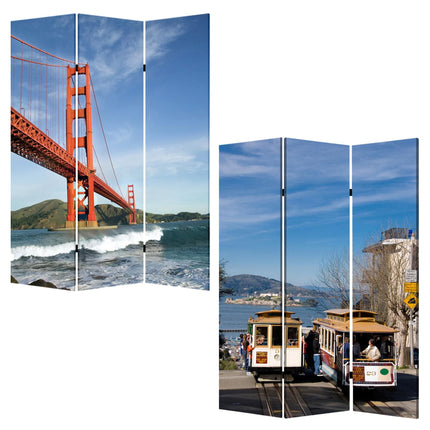 72" Blue And White Canvas Folding Three Panel Screen Room Divider HomeRoots