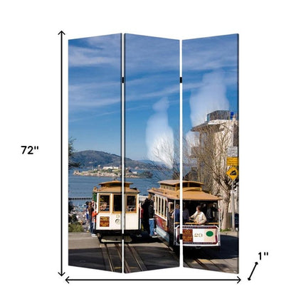 72" Blue And White Canvas Folding Three Panel Screen Room Divider HomeRoots