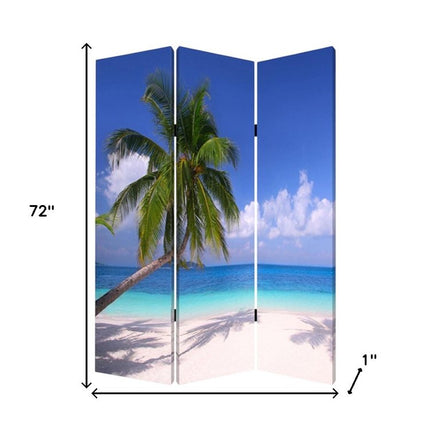 72" Blue And Green Canvas Folding Three Panel Screen Room Divider HomeRoots