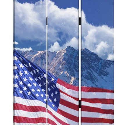 72" Red White And Blue American Flag Reversible Canvas Folding Three Panel Room Divider HomeRoots