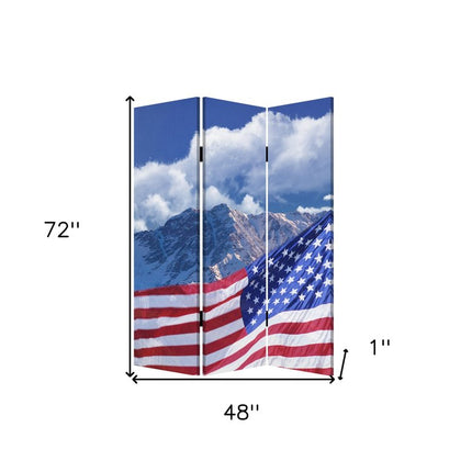 72" Red White And Blue American Flag Reversible Canvas Folding Three Panel Room Divider HomeRoots