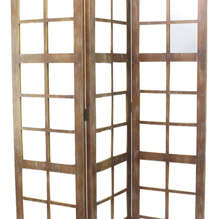 84" Brown Glass Folding Three Panel Screen Room Divider HomeRoots