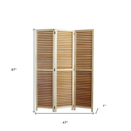 67" Natural Wood Folding Three Panel Screen Room Divider HomeRoots