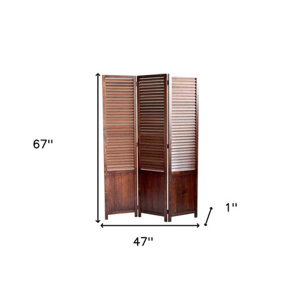 67" Brown Wood Folding Three Panel Screen Room Divider HomeRoots