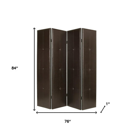 84" Brown Faux Leather Folding Four Panel Screen Room Divider HomeRoots