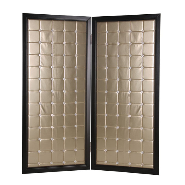 84" Gold Fabric Folding Two Panel Screen Room Divider HomeRoots