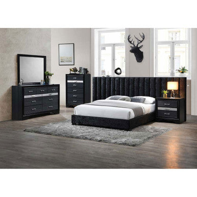 ACME 27757EK Rivas Eastern King Bed, Black Fabric ACME Furniture