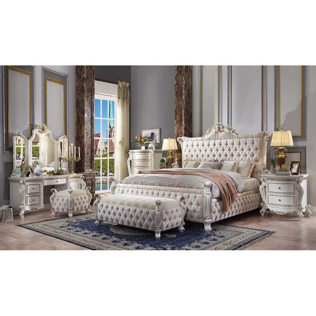 ACME Furniture 27880Q Picardy Fabric & Antique Pearl Bed ACME Furniture