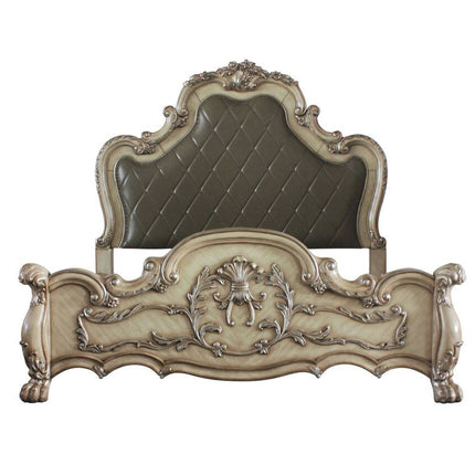 ACME 28164CK Dresden California King Bed, Vintage Bone White & PU