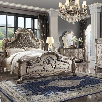 ACME 28164CK Dresden California King Bed, Vintage Bone White & PU