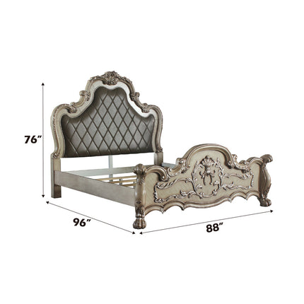 ACME 28164CK Dresden California King Bed, Vintage Bone White & PU