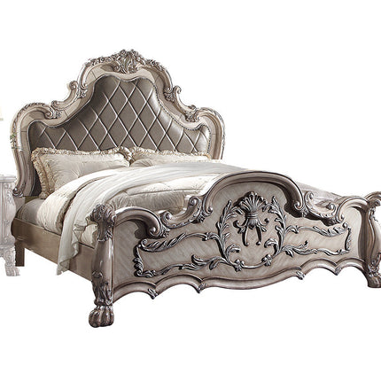 ACME 28167EK Dresden Eastern King Bed, Vintage Bone White & PU