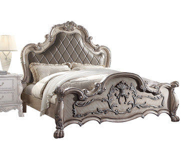 ACME 28167EK Dresden Eastern King Bed, Vintage Bone White & PU ACME Furniture